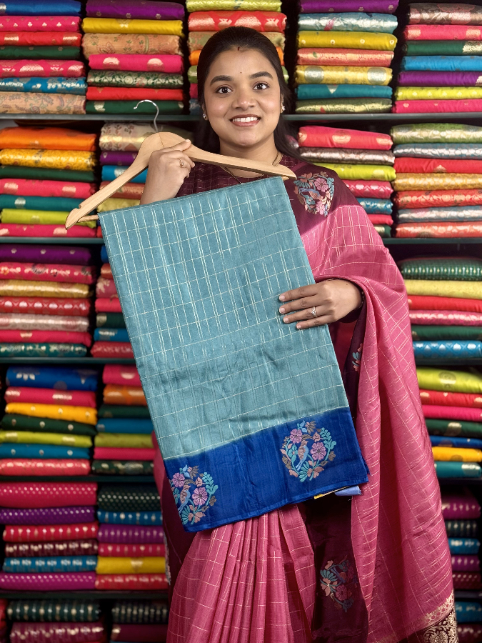 Mashru Silk Dye With Meenakari Border TeelBlue And RoyalBlue Saree