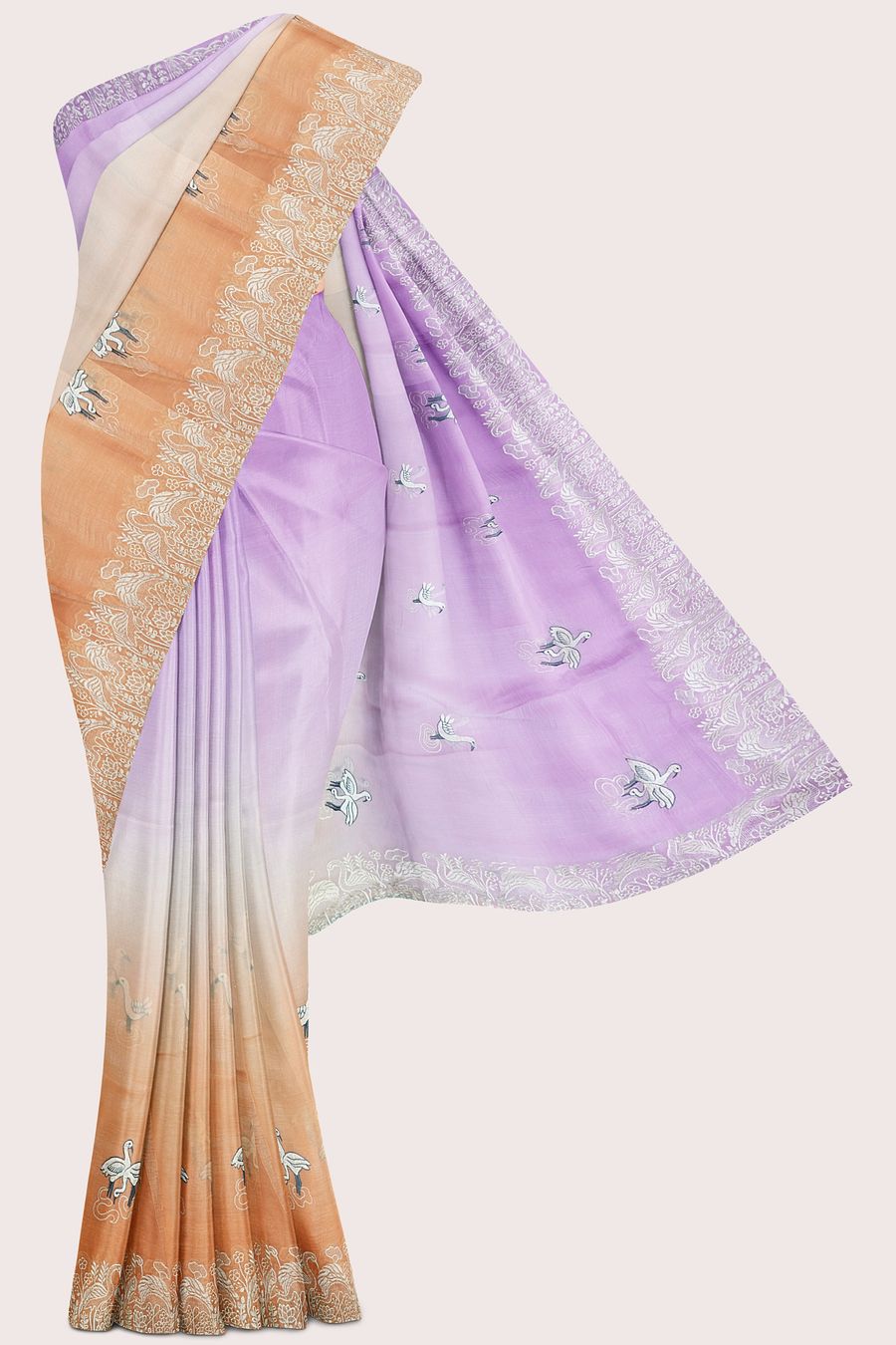 Chiffon Threading Weaving And Tie And Dye Lavender With Orange Saree