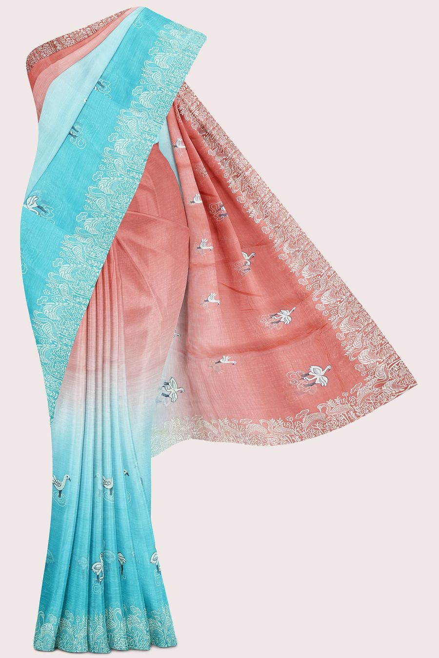 Chiffon Threading Weaving And Tie And Dye Light Maroon Red With Sky Blue Saree
