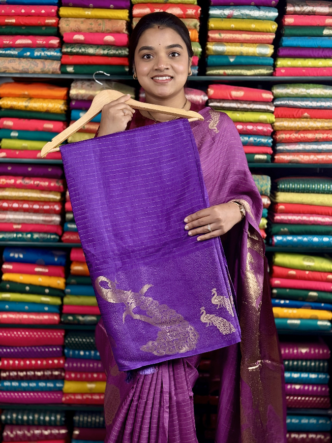 Fancy Silk Lines With Peacock Border Lavender And Purple Saree