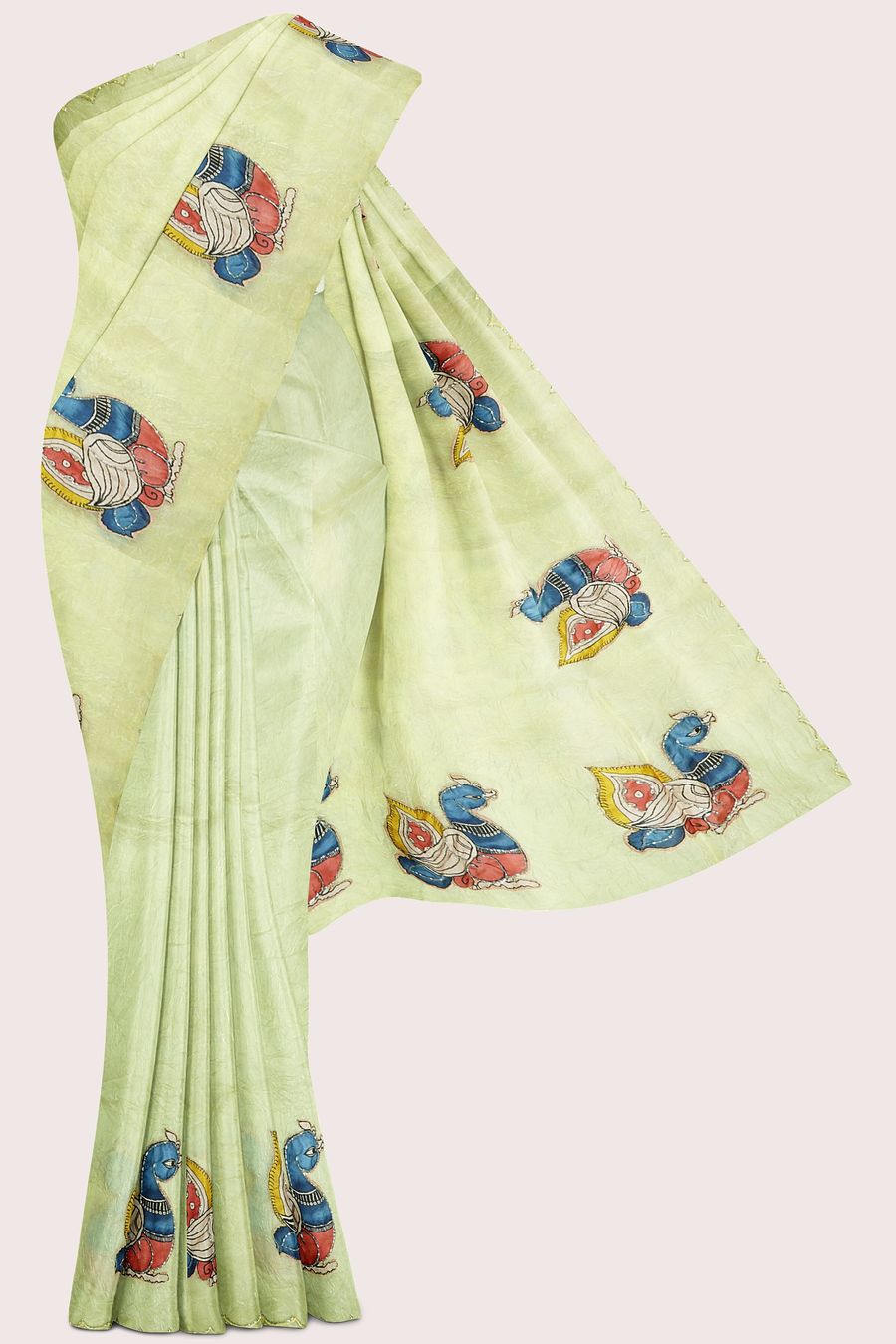 Paper Glass Tissue Silk Scallop Border And Applique Work Lemon Yellow Saree