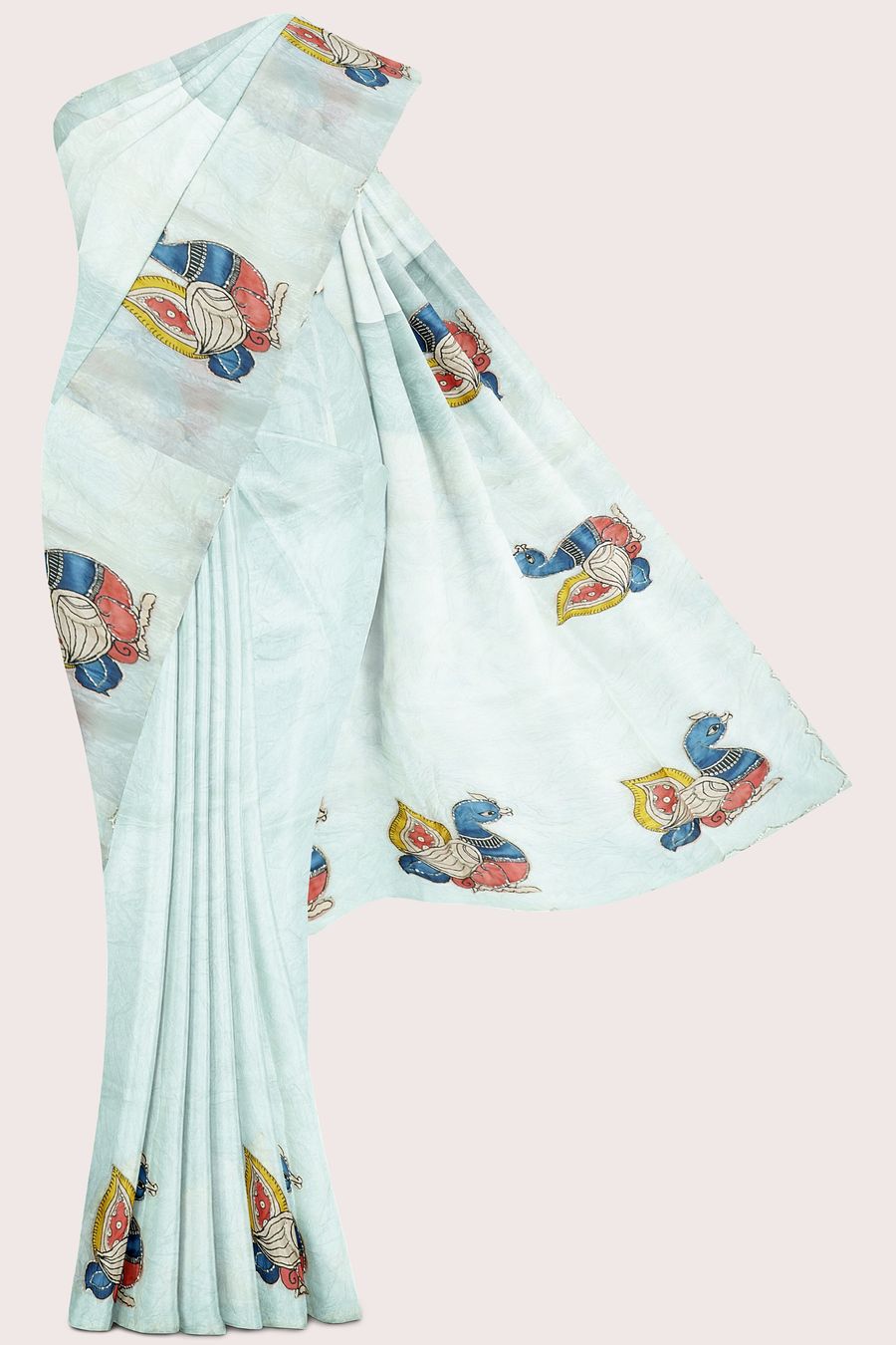 Paper Glass Tissue Silk Scallop Border And Applique Work Half White Sare