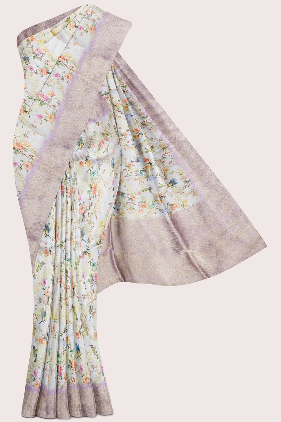 Crushed Tissue Gold Zari And Full Jal Design Light Magenta Pink Saree