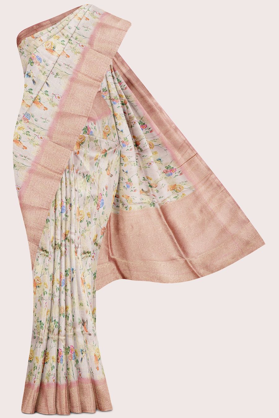 Crushed Tissue Gold Zari And Full Jal Design Peach Pink Saree