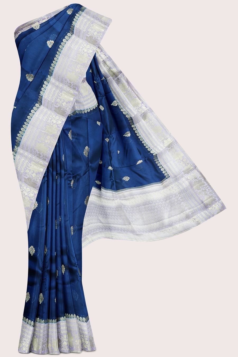 Raw Mango Silk Meenakari Butti Peacock Blue With Lavender Saree