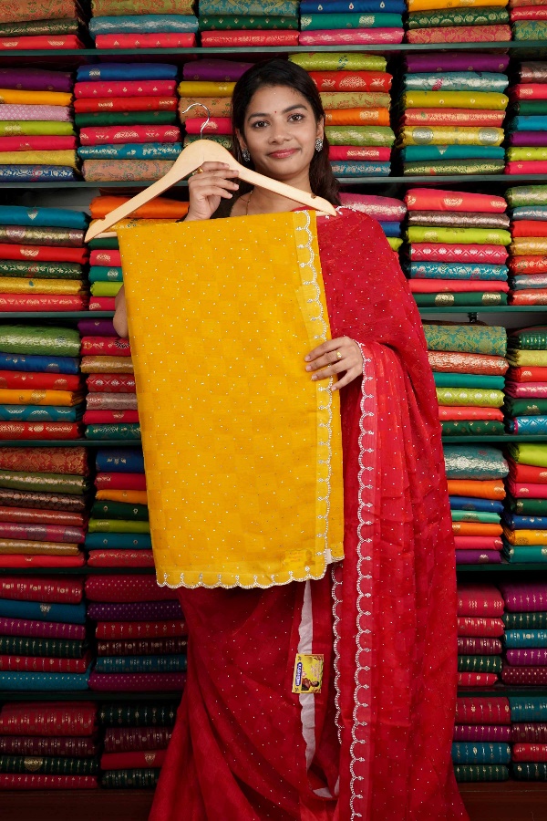 Chiffon Galaxy Stone Border Yellow Saree