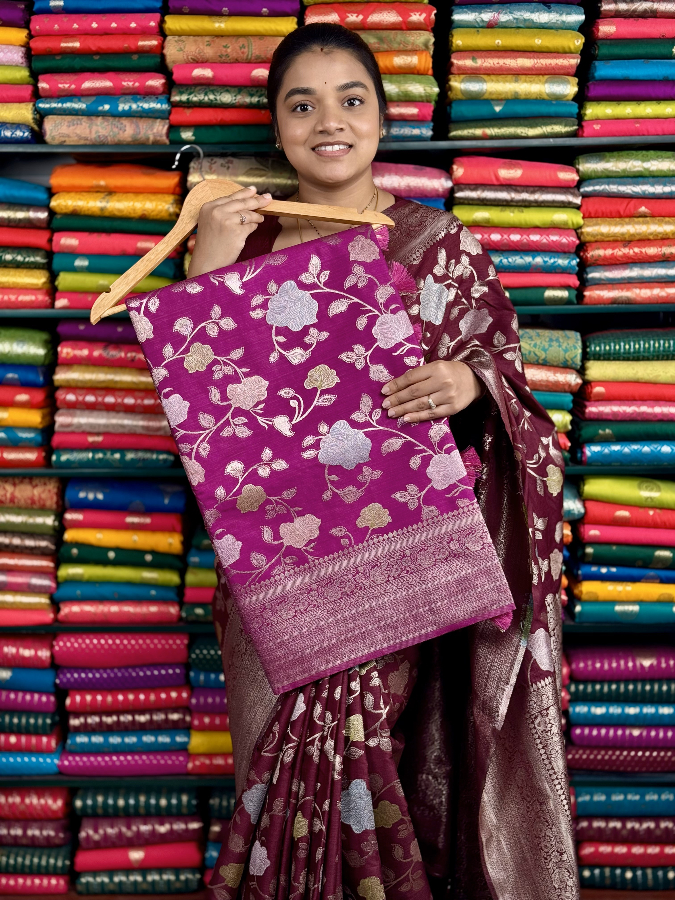 Soft Jute Silk AllOver Meenakari MagenthaPink Saree