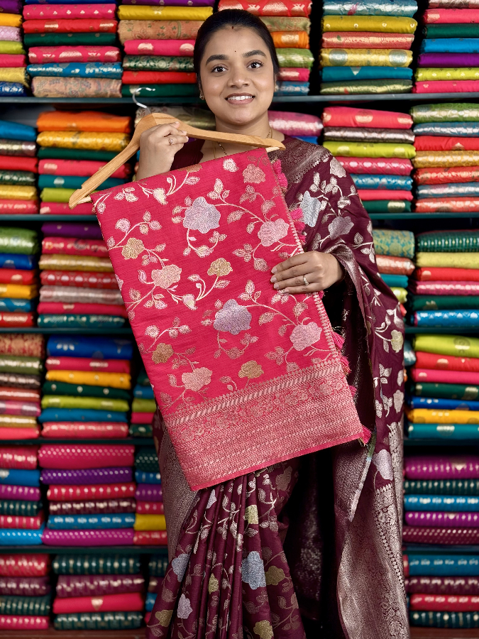 Soft Jute Silk AllOver Meenakari Pink Saree