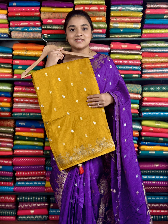Mashru Silk Floral Zari Border Yellow And Red Saree