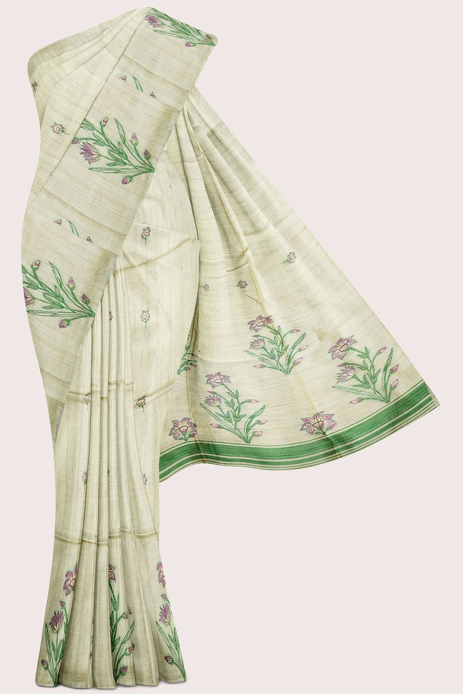 Khadi Chanderi Threading Work Wheat With Magenta Pink And Green Saree