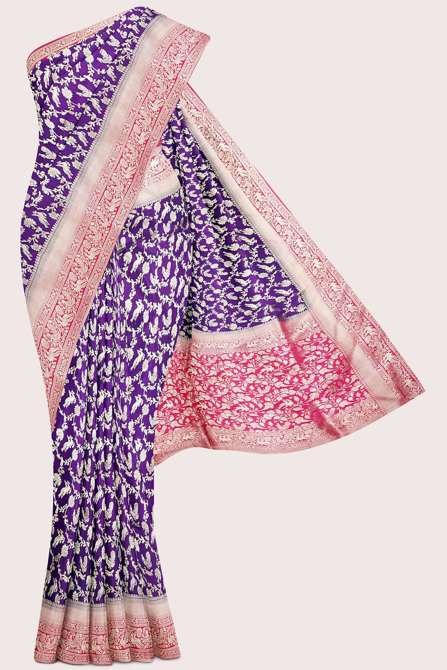Semi Katan Silk Full Jal Design Purple With Pink Saree
