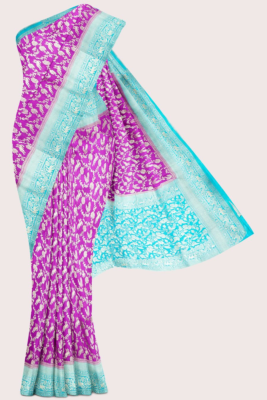 Semi Katan Silk Full Jal Design Magenta Pink With Rama Green Saree