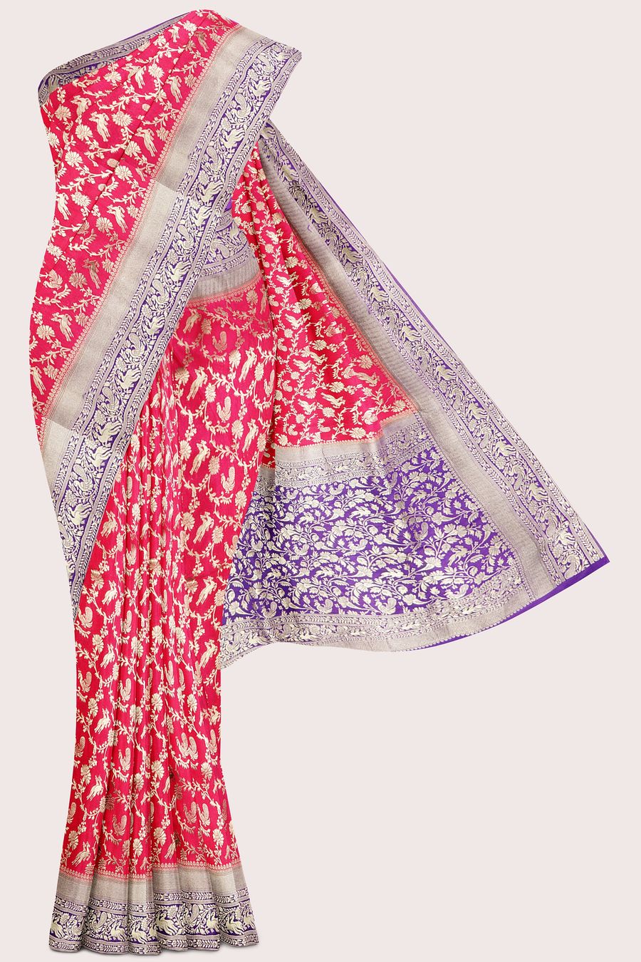 Semi Katan Silk Full Jal Design Dark Pink With Purple Saree