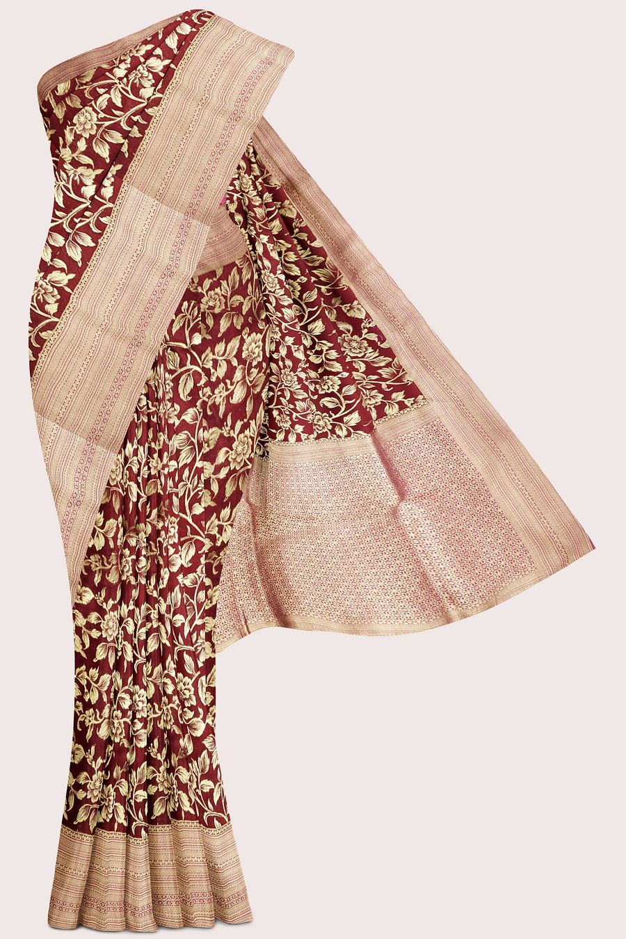 Banaras Georgette Full Jal Design Maroon With Onion Pink Saree