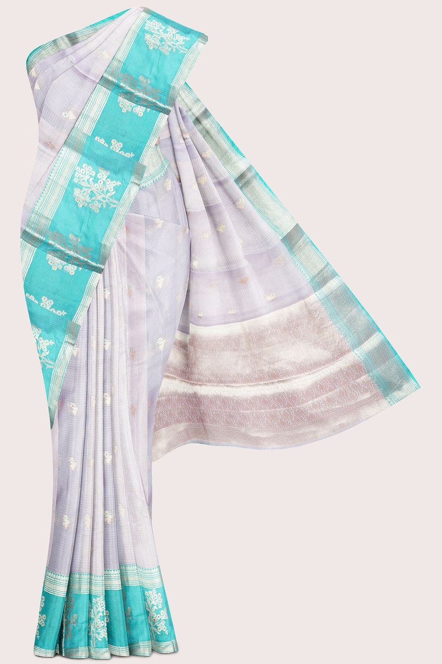 Silk Kota Gold Zari Meena Work Lavender With Green Saree