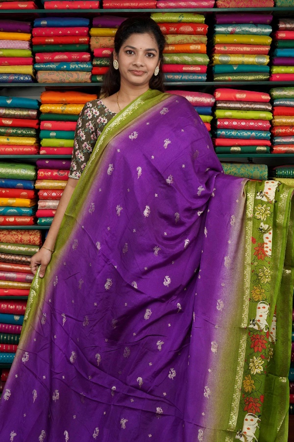 Soft Silk Pichwai Border Purple And Green Saree