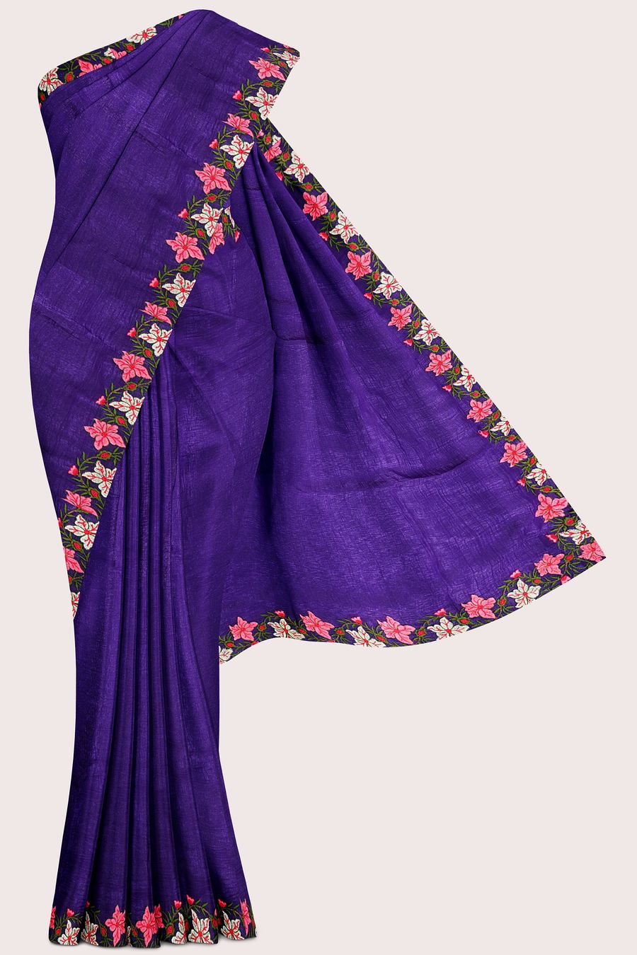 Shimmer Chiffon Embroidery Work Dark Purple Saree
