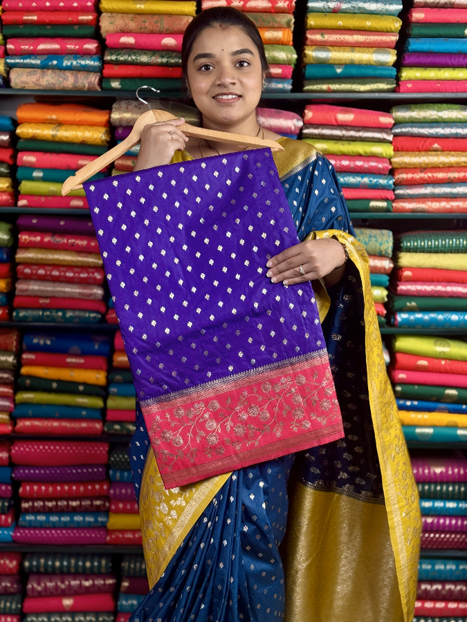 Banarasi Soft Katan Silk Silver Butta Purple And Pink Saree