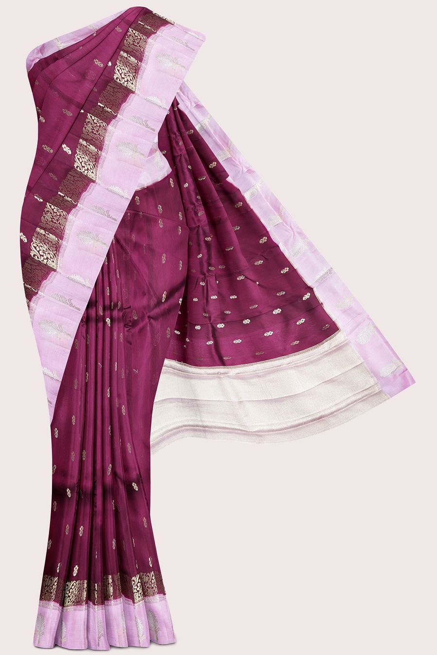 Raw Mango Silk Meenakari Butti Dark Wine With lavender Saree