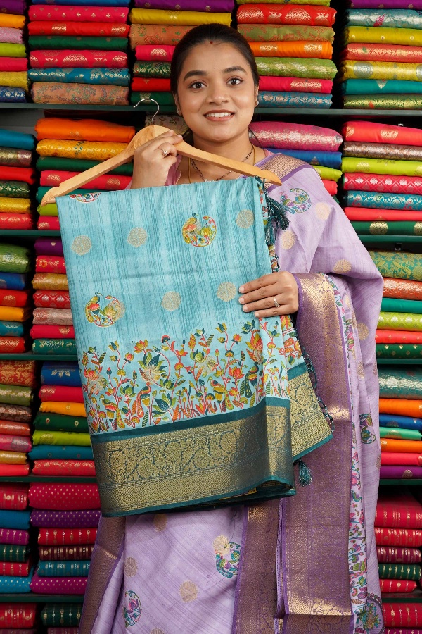 Soft Silk Peacock Butti With Zari Border Sea Green And Peacock Green Saree