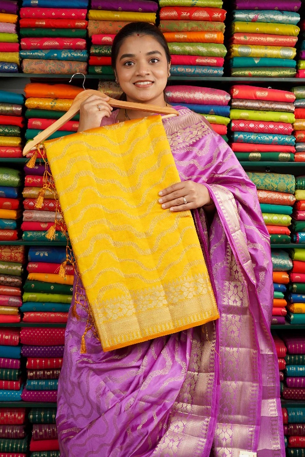 Fancy Silk Wave Zari Musturd Yellow Saree