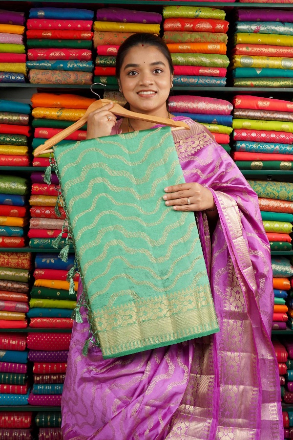 Fancy Silk Wave Zari Teal Green Saree