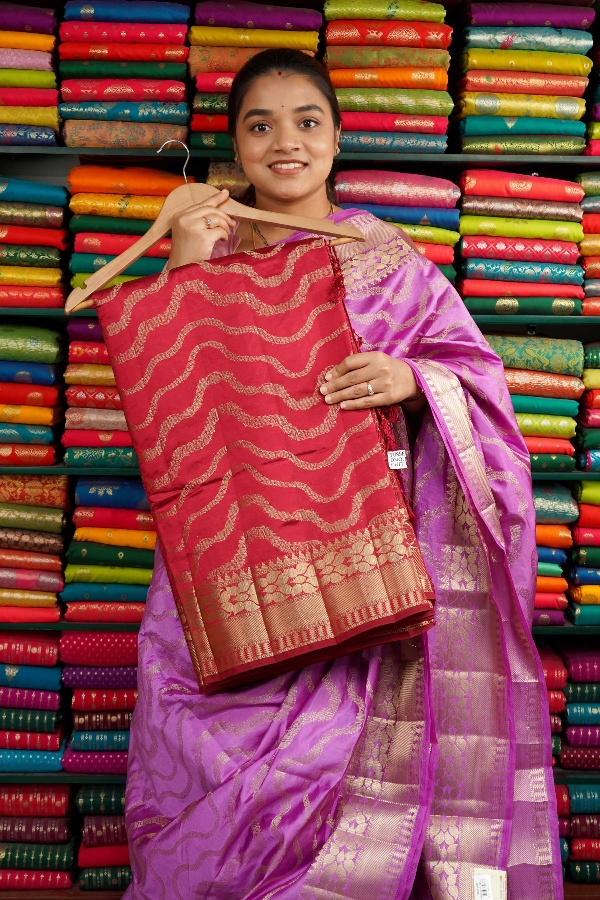 Fancy Silk Wave Zari Maroon Saree