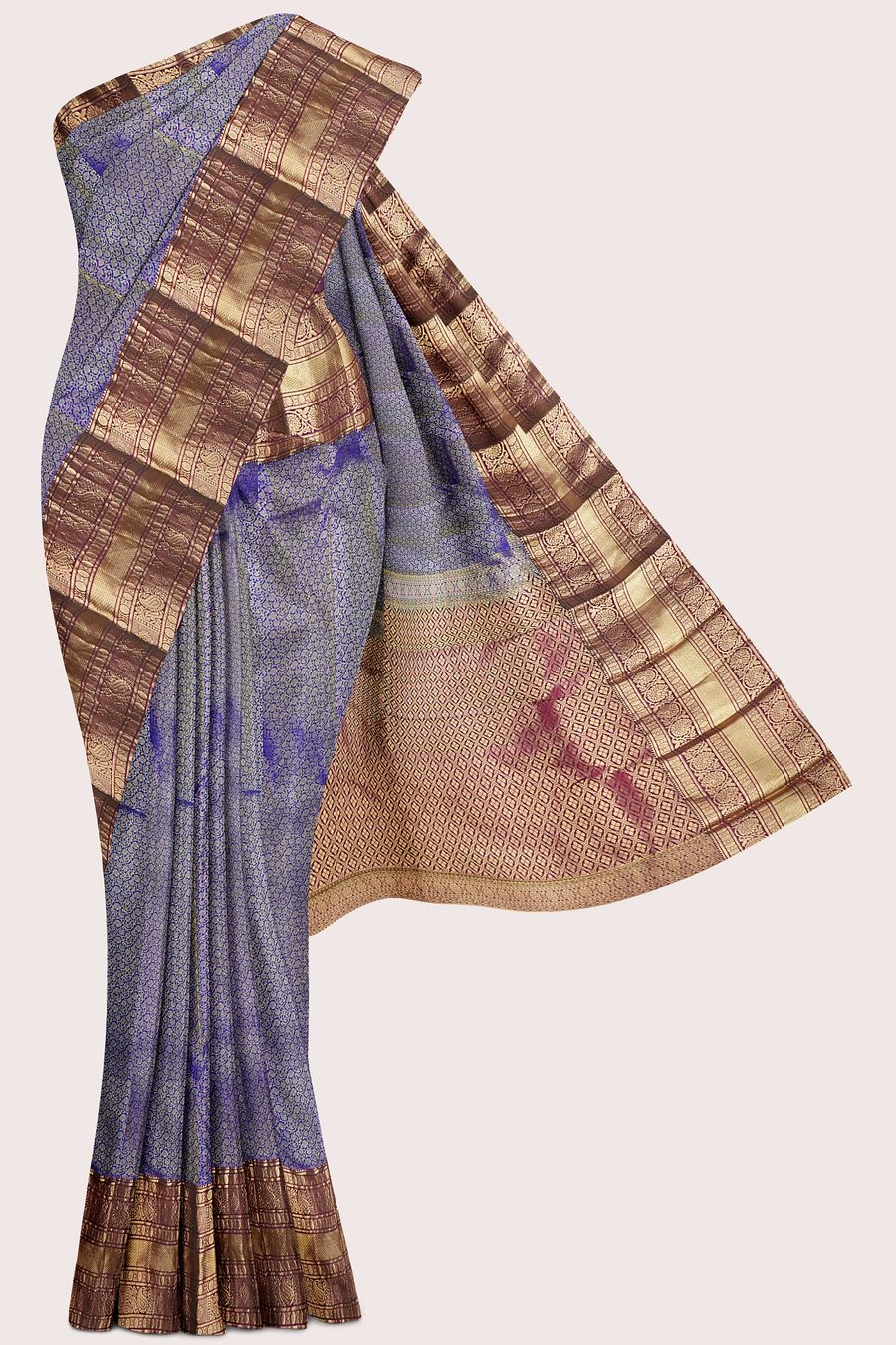 Light Weight Pattu Kanchi Border Allover Design Dark Navy Blue With Magenta Pink Saree