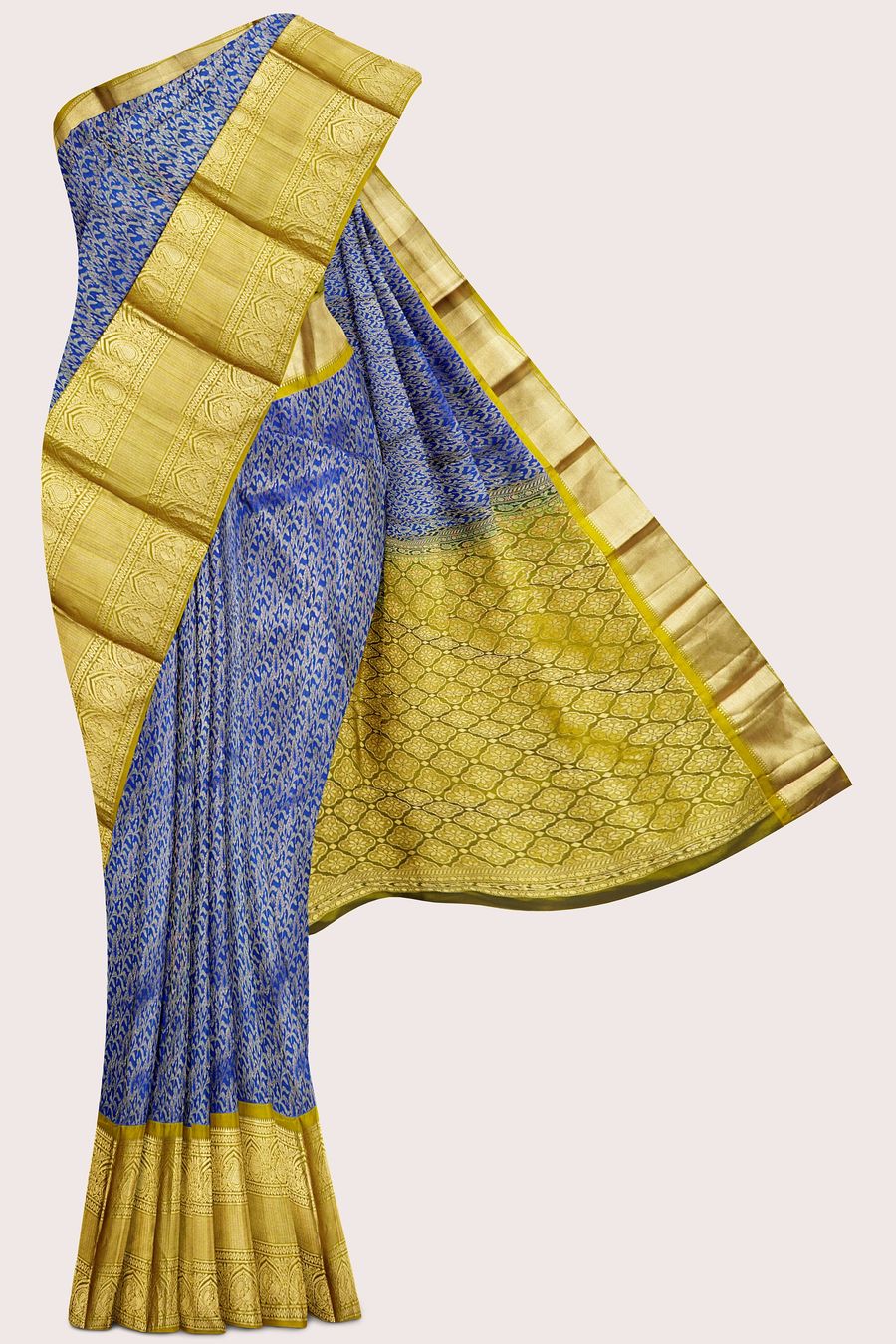 Light Weight Pattu Leheriya Design Coppersulphate Blue With Mehandi Green Saree