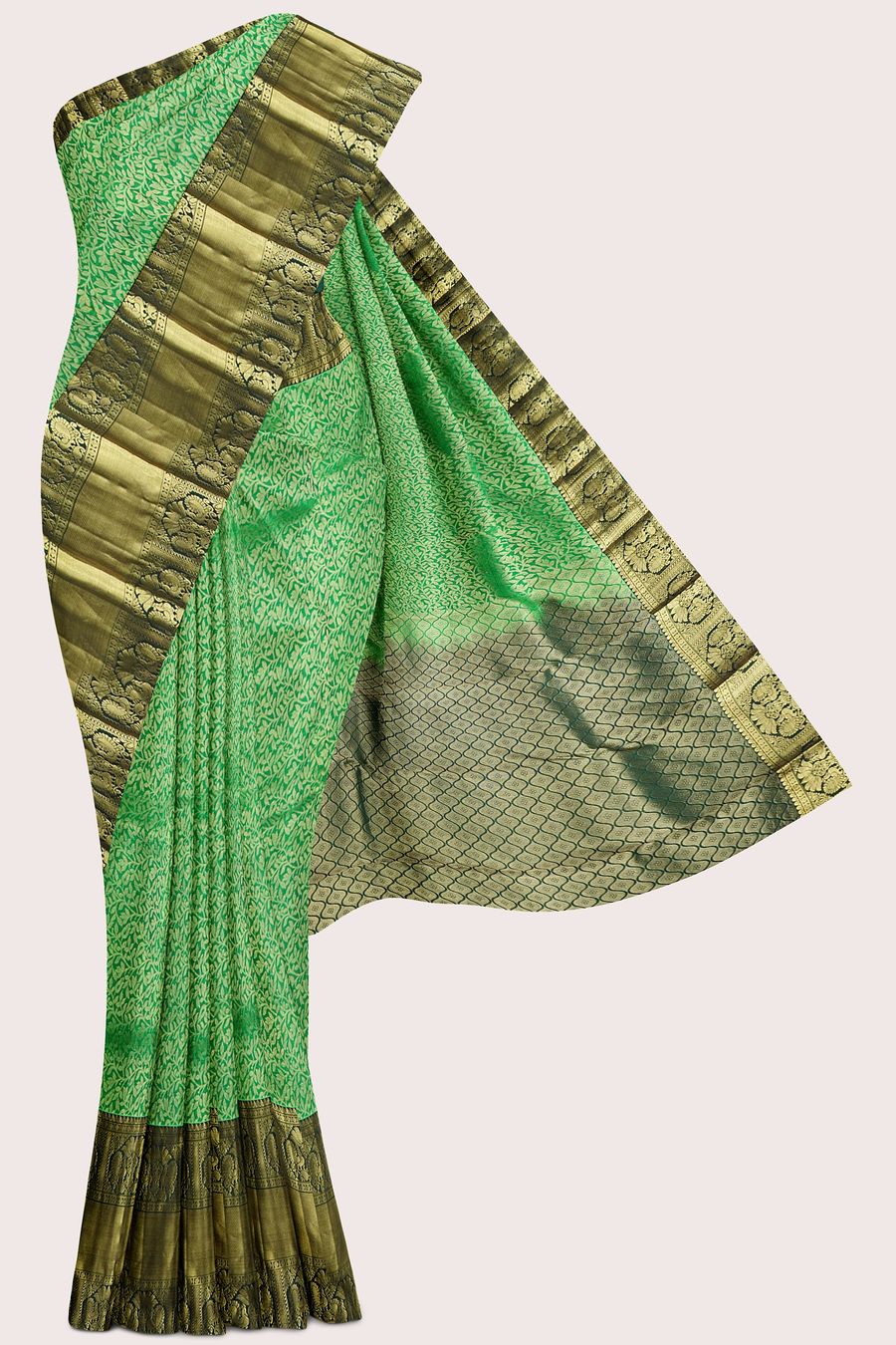 Light Weight Pattu Kanchi Border Allover Design Parrot Green With Bottle Green Saree