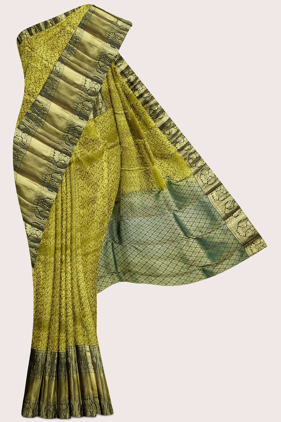 Light Weight Pattu Kanchi Border Allover Design Mehandi Green With Bottle Green Saree