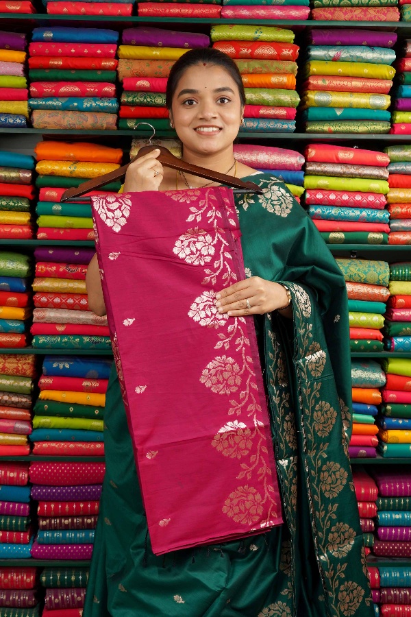 Maheswari Silk Floral Border Dark Maroon Saree