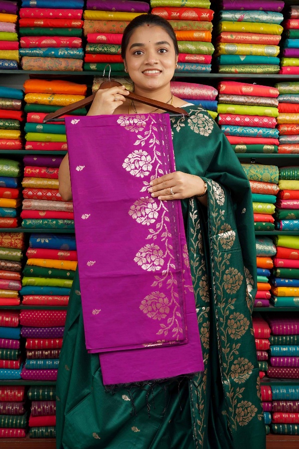Maheswari Silk Floral Border Dark Magenta Saree