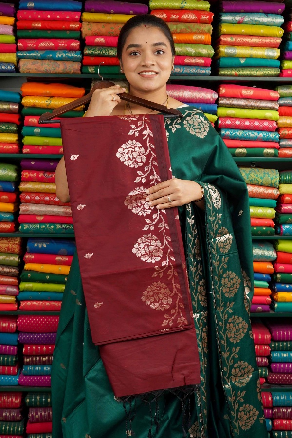 Maheswari Silk Floral Border Brown Saree