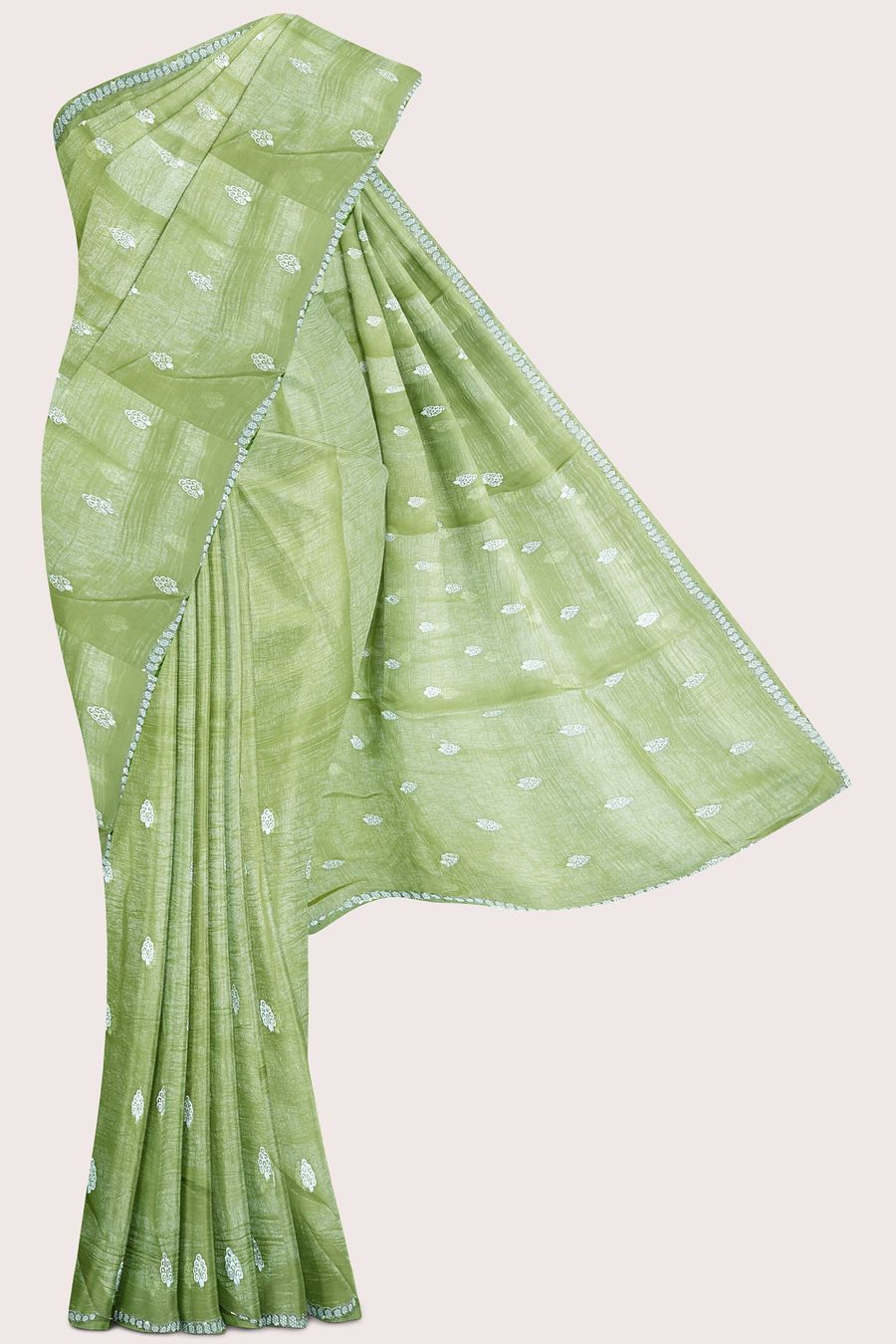 Shimmer Georgette Embroidary Work Butti Green Saree