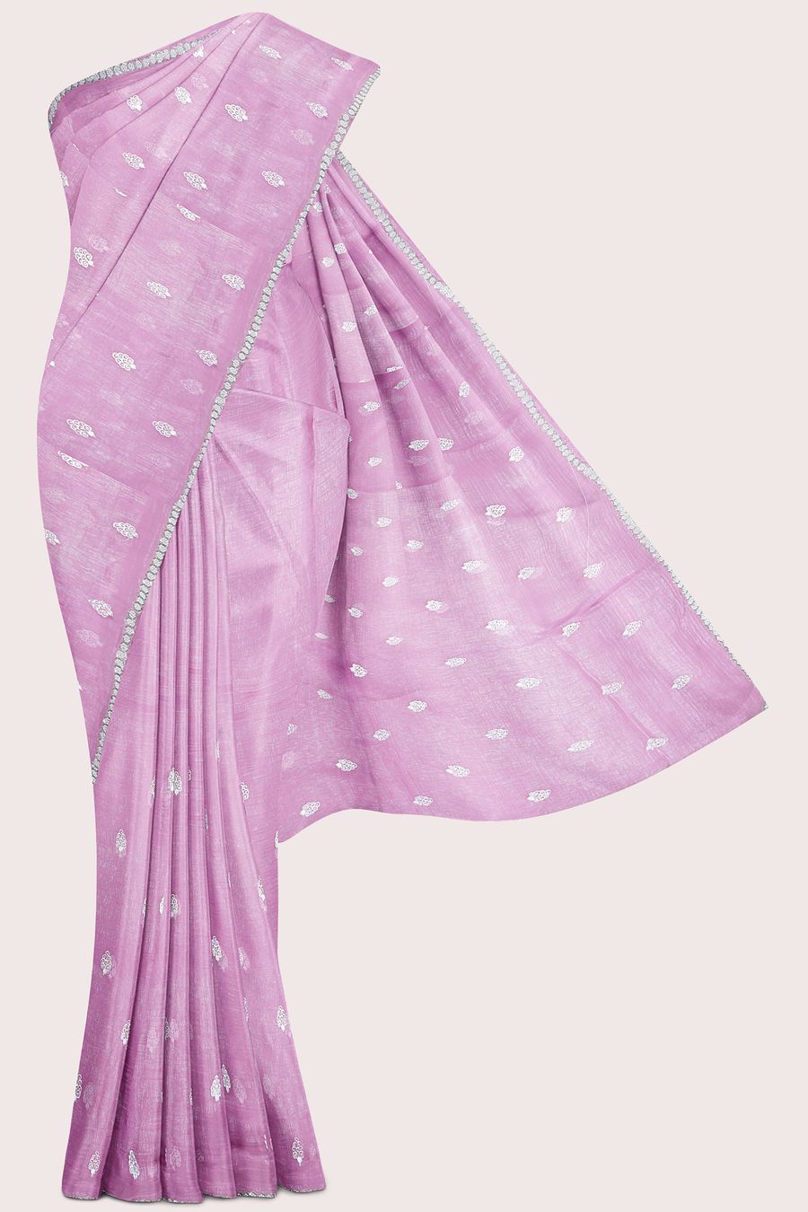 Shimmer Georgette Embroidary Work Butti Light Magenta Pink Saree