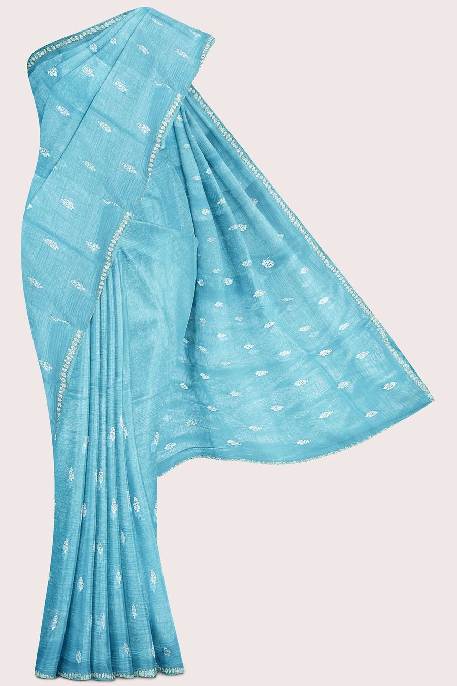 Shimmer Georgette Embroidary Work Butti Blue Saree