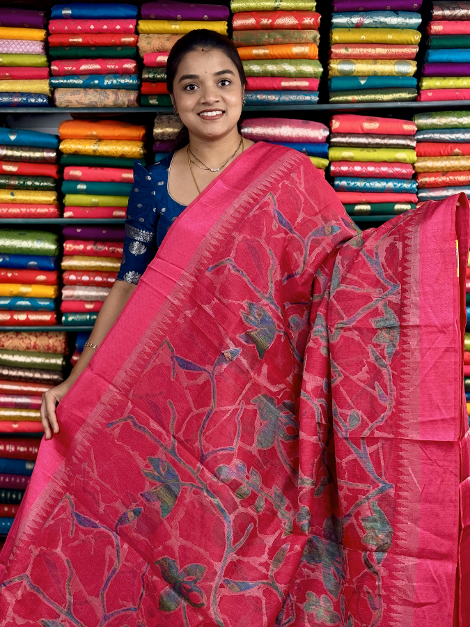 Jute Silk Brasso Weaving Pink Saree