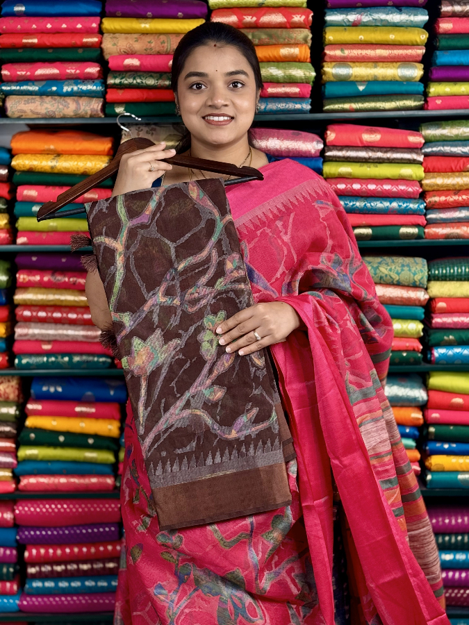 Jute Silk Brasso Weaving Brown Saree