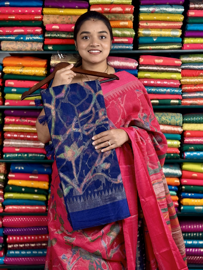 Jute Silk Brasso Weaving Navy Blue Saree