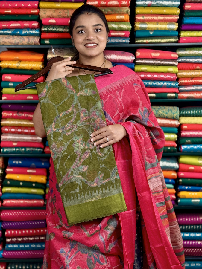 Jute Silk Brasso Weaving Dark Mehandi Green Saree