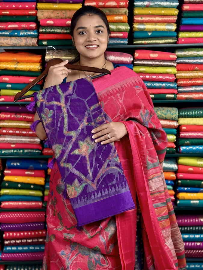 Jute Silk Brasso Weaving Purple Saree