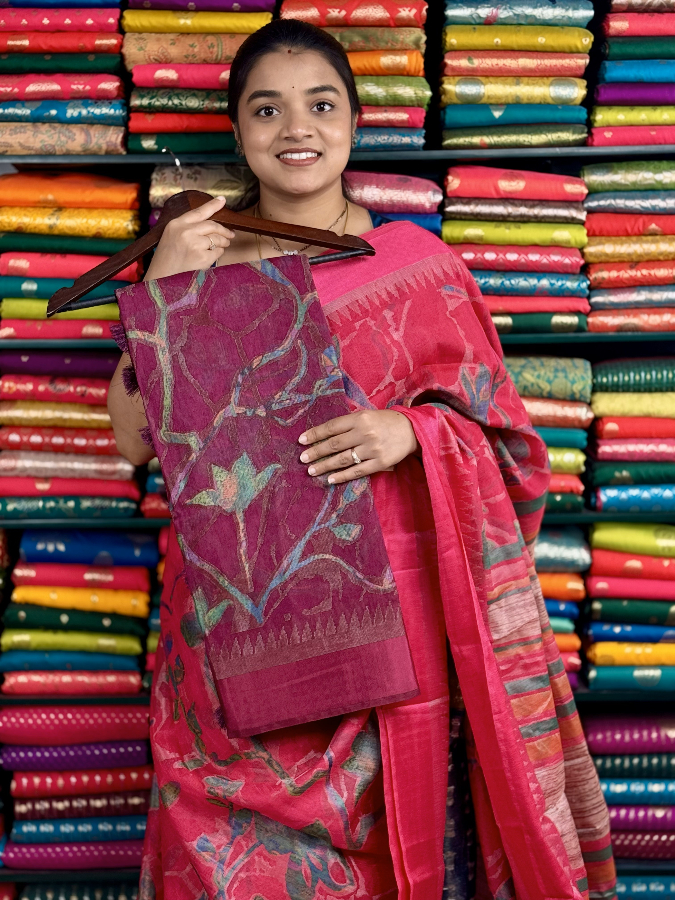 Jute Silk Brasso Weaving Wine Saree