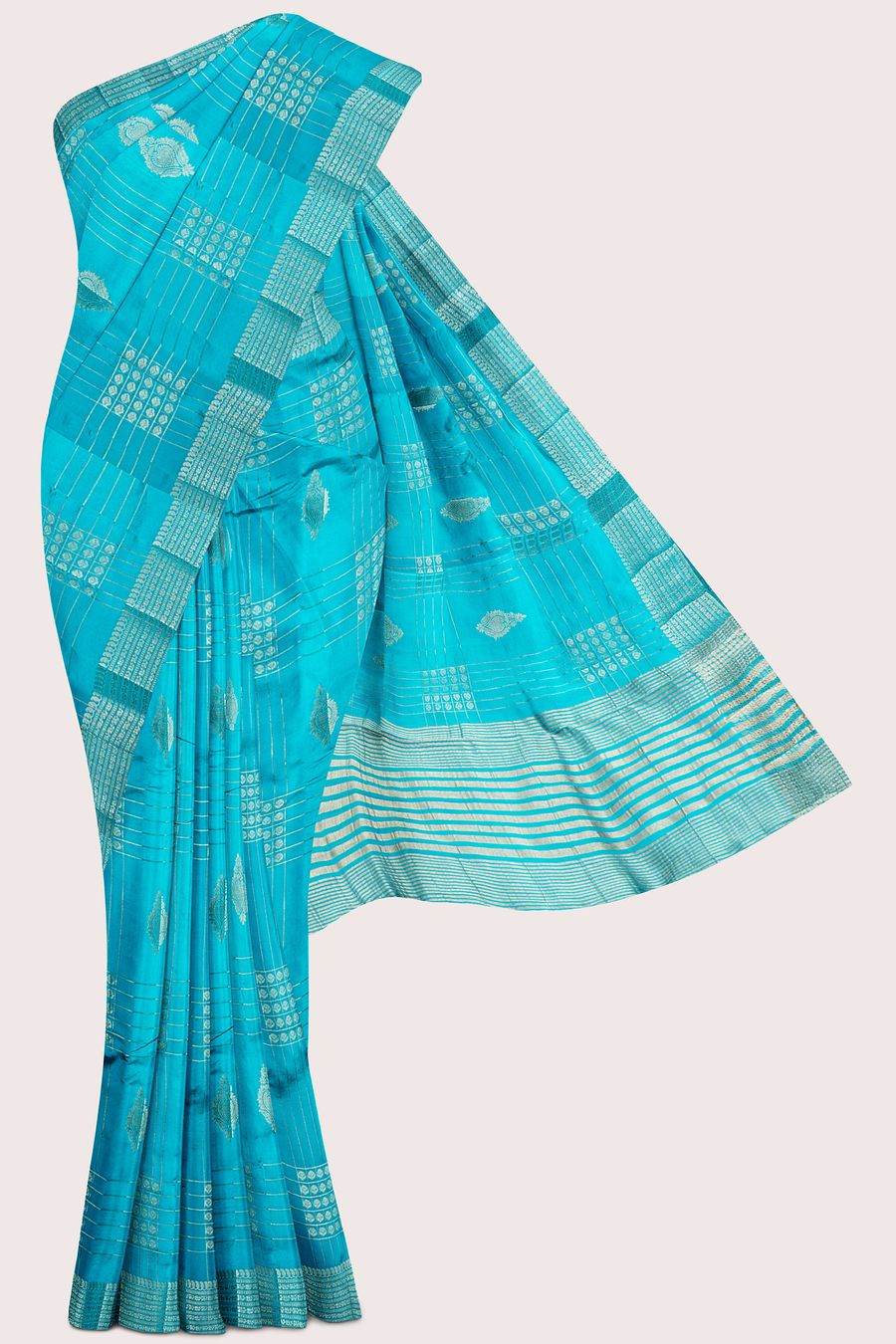 Fancy Semi Tussar Silk Gold Zari Checks Design Rama Green Saree