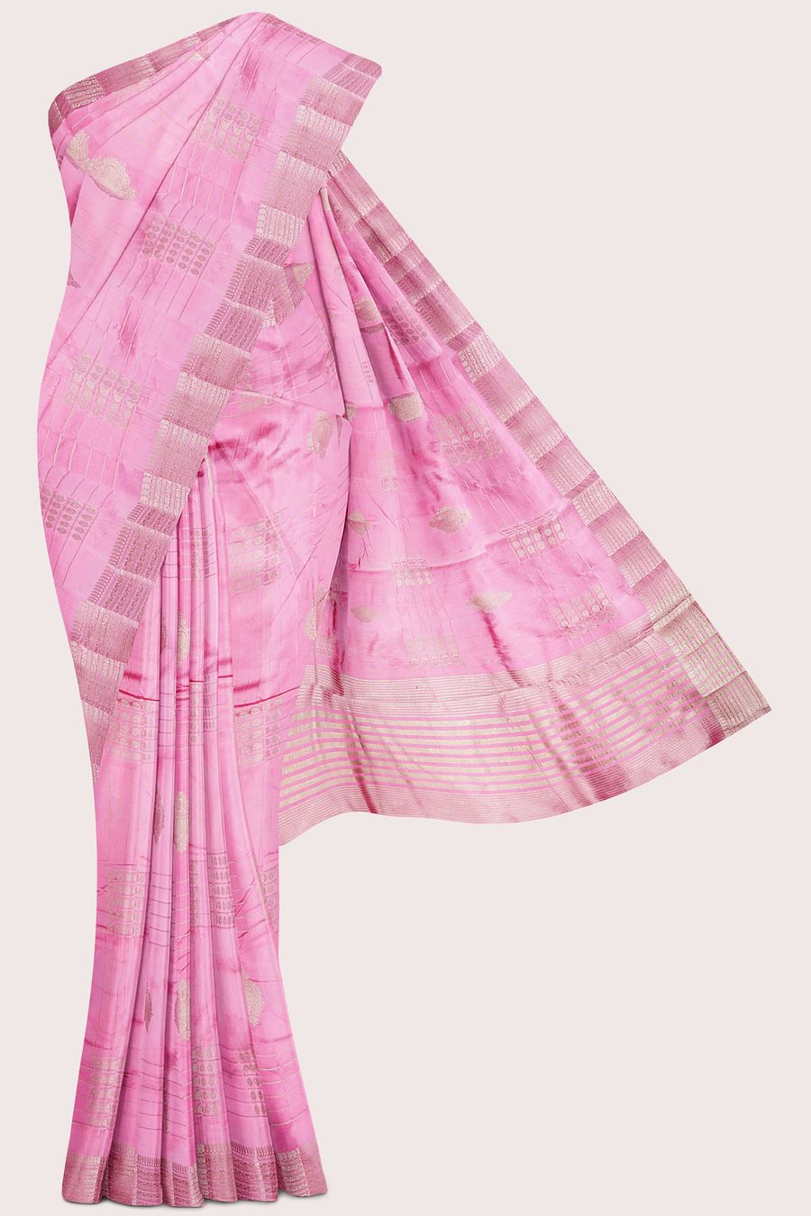 Fancy Semi Tussar Silk Gold Zari Checks Design Light Baby Pink Saree