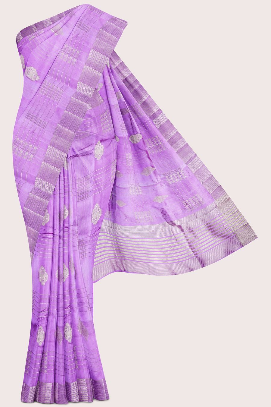 Fancy Semi Tussar Silk Gold Zari Checks Design Light Brijal Saree