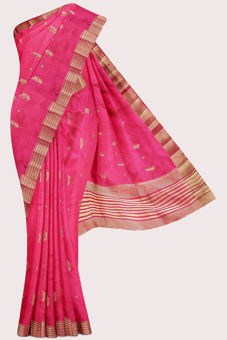 Fancy Silk Double Border Weaving And Flower Butti Pink Saree