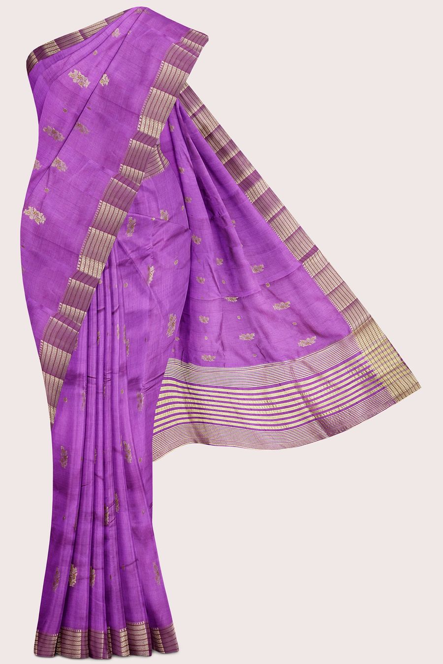 Fancy Silk Double Border Weaving And Flower Butti Brinjal Saree