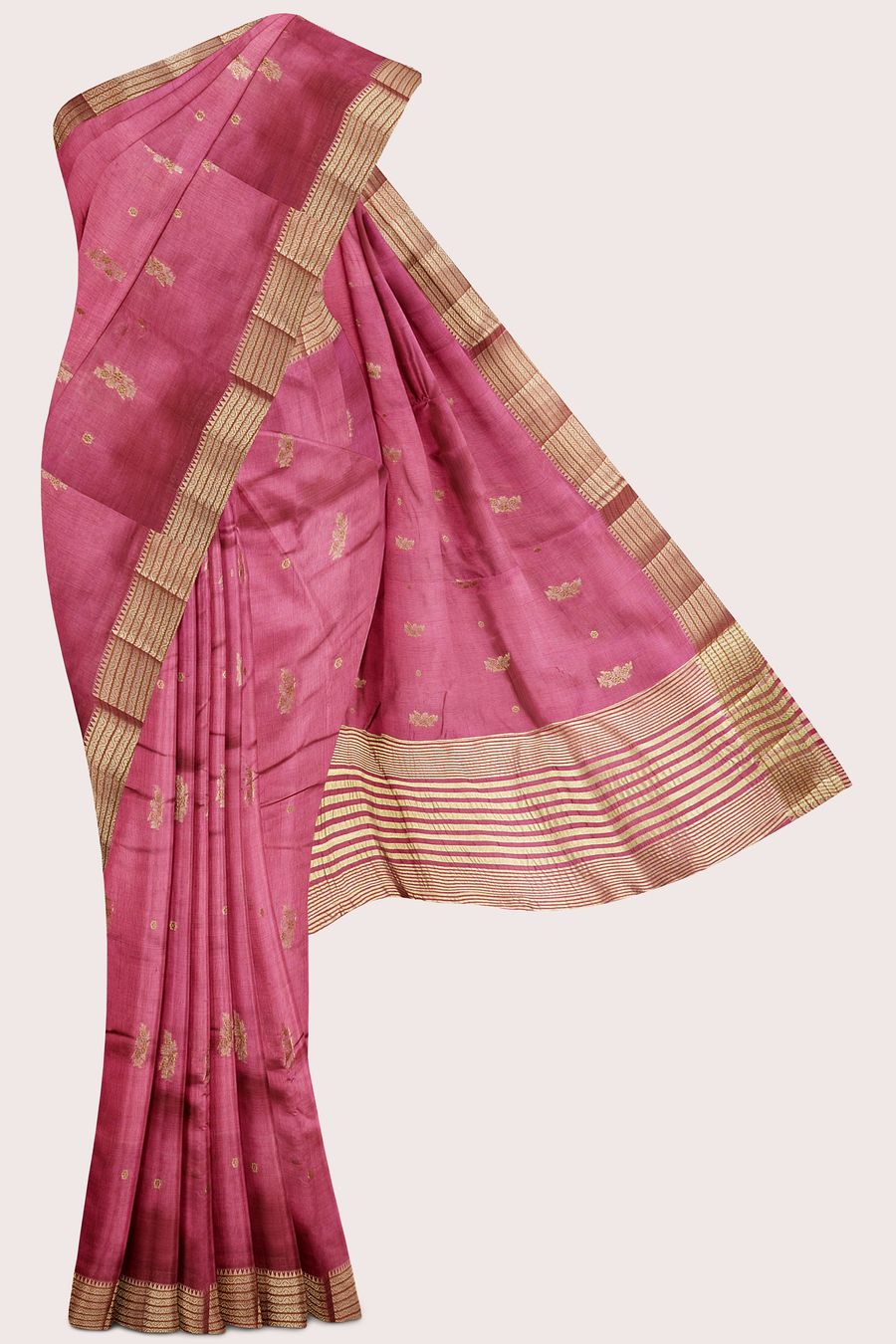Fancy Silk Double Border Weaving And Flower Butti Dusty Pink Saree