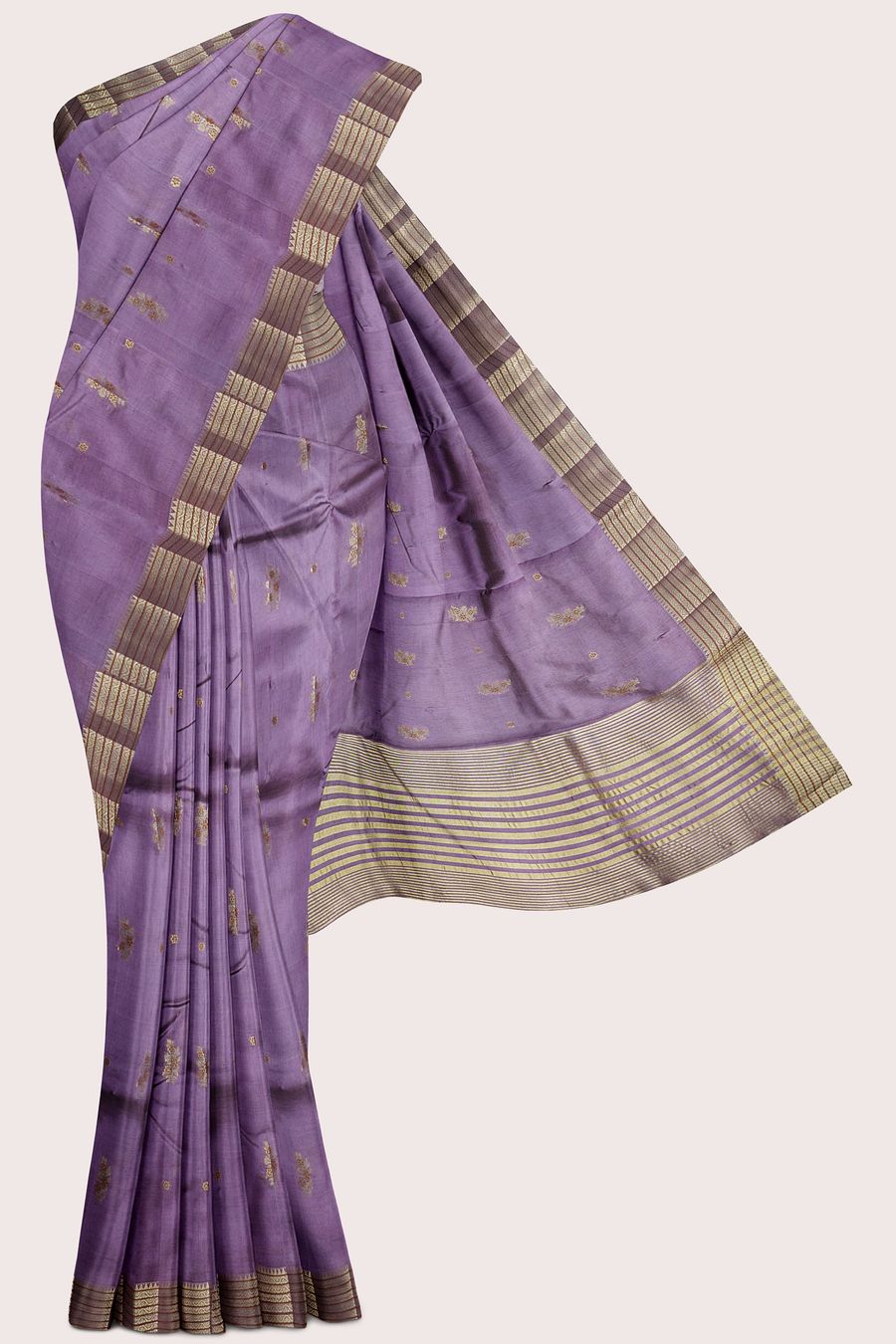 Fancy Silk Double Border Weaving And Flower Butti Purple Saree